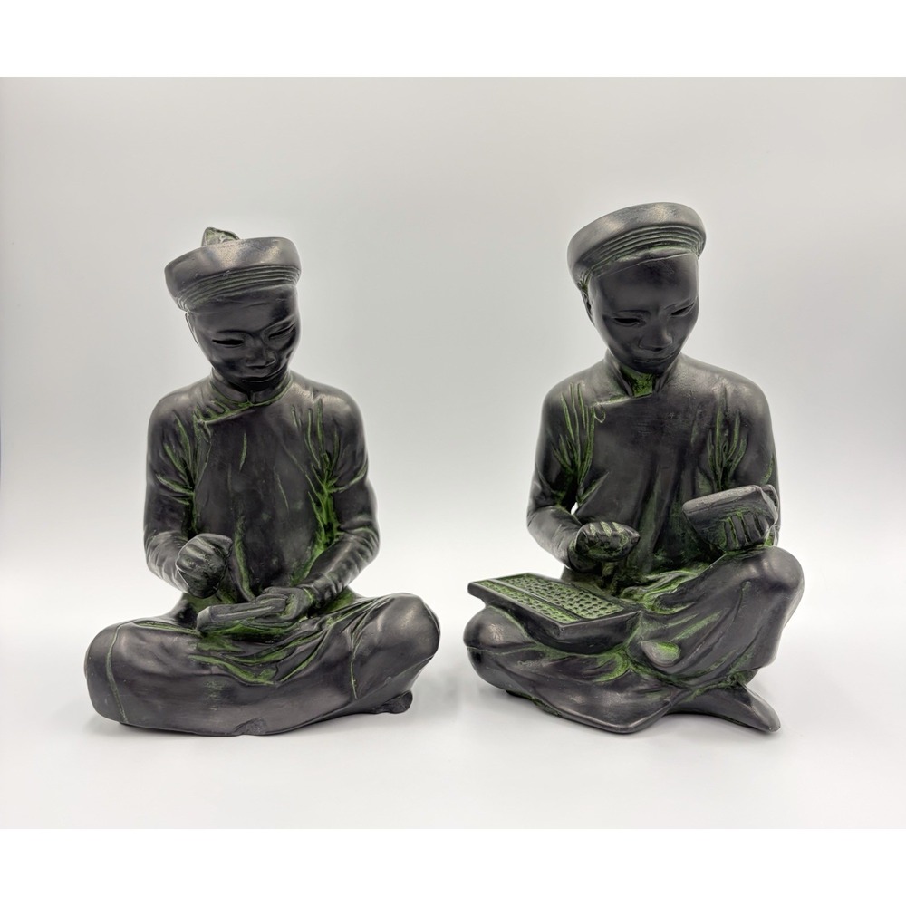 Vintage 1961 Austin Productions Asian Scholar Bookends Scribe Mathematician Pair